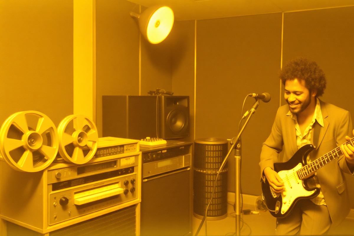Archival-style photograph of a vintage Memphis soul recording session